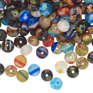 Bead mix, millefiori glass 1pkg2oz, opaque and translucent mixed colors, 6x4mm-7x5mm rondelle.