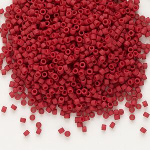 Seed bead, Delica&reg; 1pkg7.5g glass, #11 round, opaque matte red red / outside dyed (DB-0796)