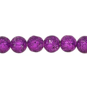 Lava rock 1pkg1, electrocoated round bead, purple 15.5-16 inch 7-8mm