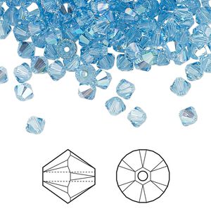 Bead 48pk aquamarine shimmer, Crystal Passions&reg; 4mm bicone 5328