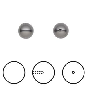 Pearl 250pk black, Swarovski&reg; 8mm half-drilled round 5818