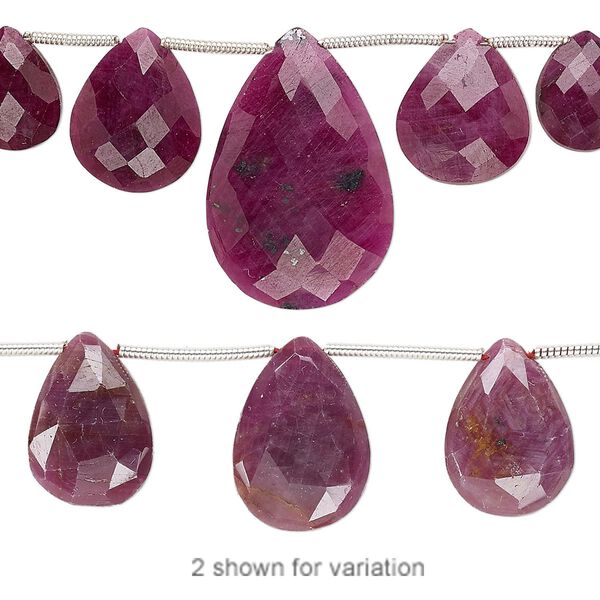 Indian ruby 1pkg1, hand-cut top-drilled faceted puffed teardrop bead natural 8 inch graduated 11x8mm-20x12mm image number 0