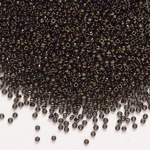Seed bead, Miyuki, glass, pkg/35g, #15 rocaille, opaque metallic iris brown (RR-458).