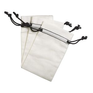 Pouch, cotton, black and white, 5x3-inch rectangle with drawstring. Sold per pkg of 3.