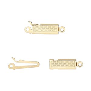 Clasp tab 1pkg10 gold-plated, 12x5mm rectangle, brass 1-strand