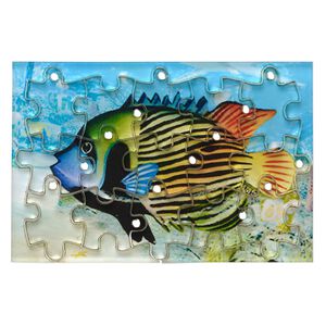 Drop, acrylic, light blue / tan / multicolored, 3x2 inch puzzle with fish image and 20x15mm individual pieces. Sold per 15-piece set.