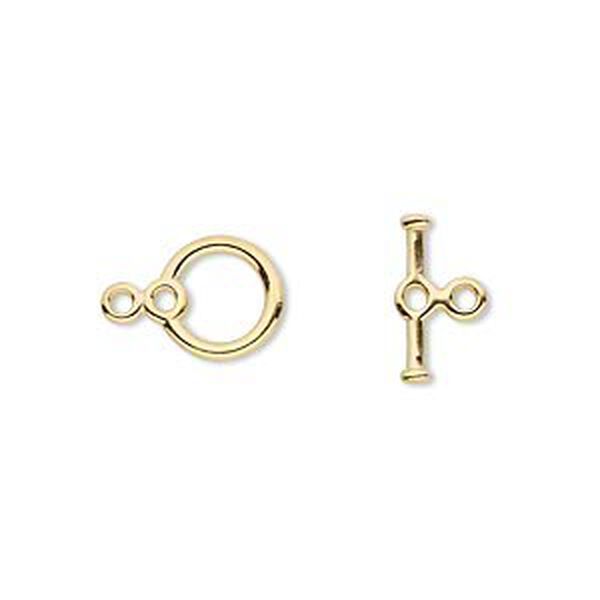 Clasp toggle 1pkg10 gold-plated "pewter" (zinc alloy), 9mm round, 1-strand image number 0
