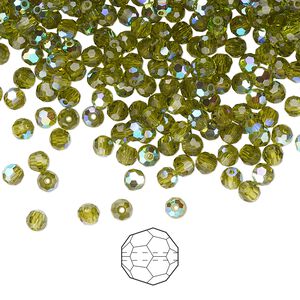 Bead 720pk olivine AB, Preciosa Czech crystal 3mm round