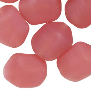 Bead, Czech glass, frosted translucent dusty pink, 21x17mm nugget. Sold per 2-ounce pkg, approximately 9 beads.