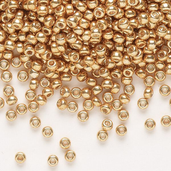 Seed bead, Miyuki 1pkg50g glass, #8 rocaille, opaque galvanized yellow gold / outside dyed (RR-1053) image number 0