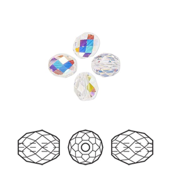 Bead 4pk crystal AB, Crystal Passions&reg; 7x6mm olive briolette 5044 image number 0