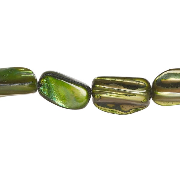 Mother-of-pearl shell 1pkg1, stick bead 14 inch dark green / yellow 14x6mm-15x11mm image number 0