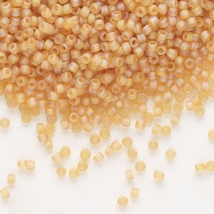 Seed bead, Dyna-Mites&trade;, glass, pkg/40g, #11 round, translucent frosted rainbow amber yellow, (1FAB 11/0 RR).