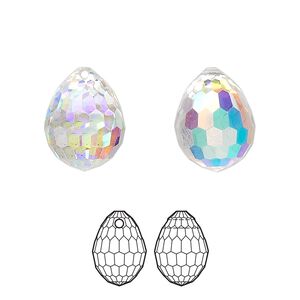 Drop 1pk crystal AB, Crystal Passions&reg; 15x11.5mm pendant teardrop 6002