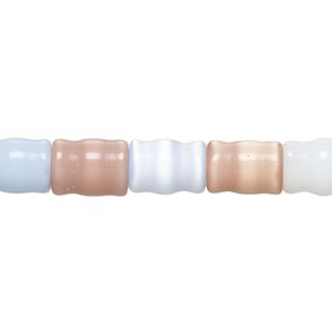 Bead, cat's eye glass (fiber optic glass ), mixed colors, 10x6mm-10x8mm carved tube. Sold per 14-inch strand, approximately 35 beads.