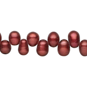 Freshwater pearl 1pkg1, top-drilled rice, 14 inch dark fruit punch 7x5mm-10x7mm cultured