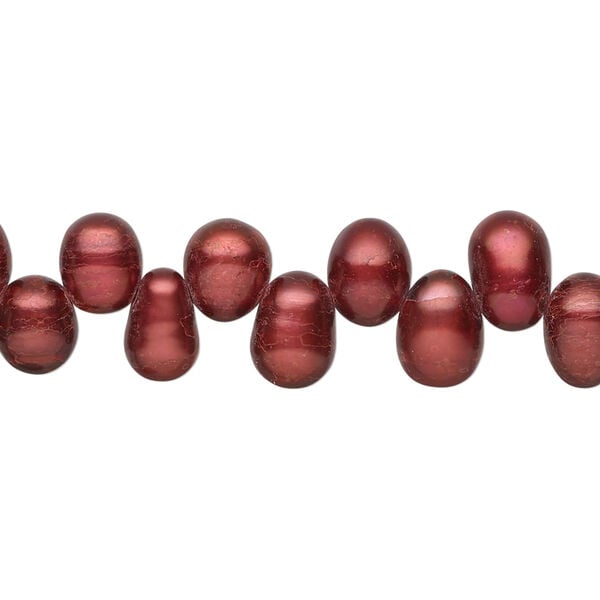 Freshwater pearl 1pkg1, top-drilled rice, 14 inch dark fruit punch 7x5mm-10x7mm cultured image number 0