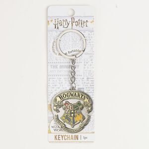 Keychain, silver-finished brass and steel / enamel, multicolored, 4 inches with 45x43mm Hogwarts&trade; crest and split ring.