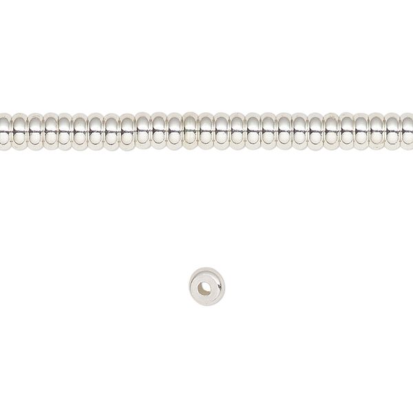 Bead 1pkg1 silver-finished, 4x2mm rondelle, brass 8 inch image number 0