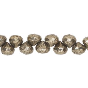 Bead, oxidized pyrite (natural), 6mm-8x7mm hand-cut top-drilled faceted teardrop with 0.4-1.1mm hole, Mohs hardness 6. Sold per 7-inch strand.
