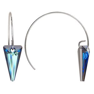 Earring, Everyday Jewelry&trade;, Crystal Passions&reg; and silver-plated "pewter", Bermuda blue, 44mm spike, 21 gauge. Sold per pair.