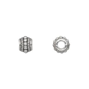 Bead 1pkg100 silver-plated "pewter", 8x6mm beaded barrel, antique