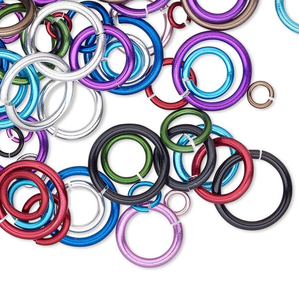 Jump ring mix 1pkg100 aluminum, 4-12mm round, 14-20 gauge / various inside diameter / mixed color image number 0