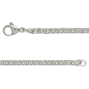 Chain 1pkg1 curb, 2.4mm double / lobster claw clasp, stainless steel 16 inch