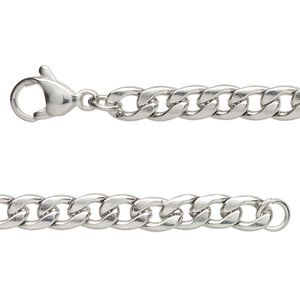 Chain 1pkg1 curb, 5.2mm flat / lobster claw clasp, stainless steel 24 inch