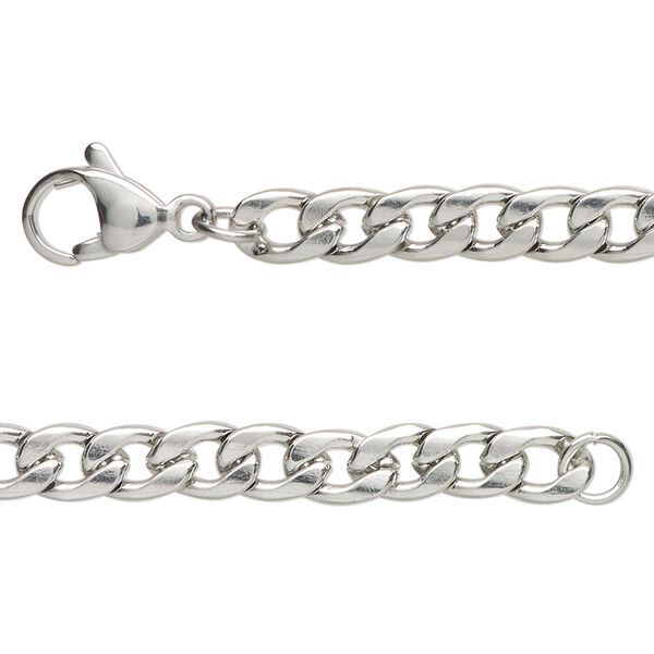 Chain 1pkg1 curb, 5.2mm flat / lobster claw clasp, stainless steel 24 inch image number 0