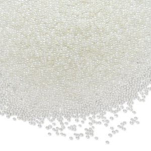 Bead, glass, translucent clear AB, 1mm undrilled micro round. Sold per 15-gram vial.