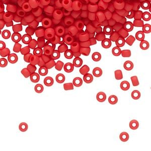 Seed bead, TOHO BEADS&reg;, glass, pkg/7.5g, #8 round, opaque frosted cherry red (TR-08-45AF).