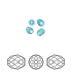 Bead 4pk light turquoise, Crystal Passions&reg; 5x4mm olive briolette 5044