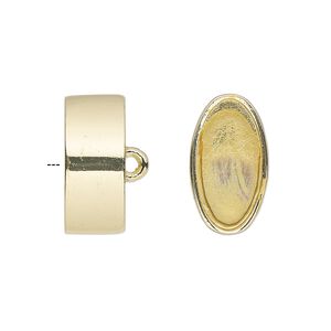 Cord end glue-in 1pkg2 "pewter", 18.5x10.5mm oval / 16.5x8.5mm inside diameter, gold-finished