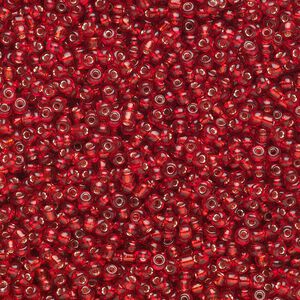 Seed bead, Ming Tree&trade;, glass, pkg/1 pound, #11 round, transparent silver-lined ruby red.