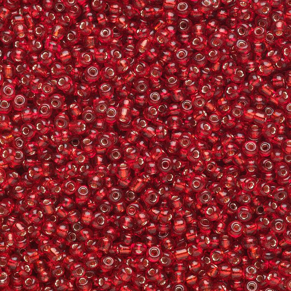 Seed bead, Ming Tree&trade;, glass, pkg/1 pound, #11 round, transparent silver-lined ruby red. image number 0