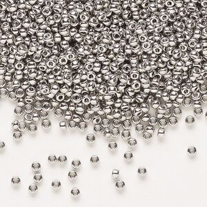Seed bead, Miyuki, glass, pkg/4g, #11 rocaille, opaque palladium-plated (RR-194).