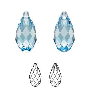 Briolette 6pk aquamarine, Crystal Passions&reg; 17x8.5mm pendant drop 6010