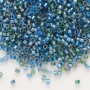 Seed bead, Miyuki Delica&reg;, glass, pkg/50g, #11 round, transparent inside dyed color green/blue mix (DB0985).