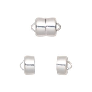 Clasp magnetic 1pkg1 silver-plated, 8.6x7.7mm barrel, brass Mag-Lok&reg; 1-strand