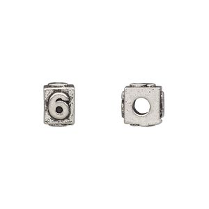 Bead 1pkg4 pewter, 8x6mm rectangle / number 6, antiqued Dione&reg;