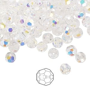Bead 24pk crystal AB, Preciosa Czech crystal 5mm round