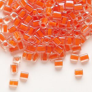 Seed bead, Miyuki, glass, pkg/250g, 3.5-3.7mm square, transparent orange inside dyed color clear (SB-236).