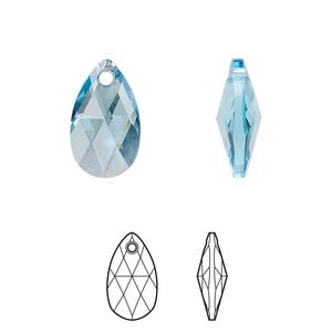 Drop 2pk aquamarine, Crystal Passions&reg; 16x9mm pendant pear 6106