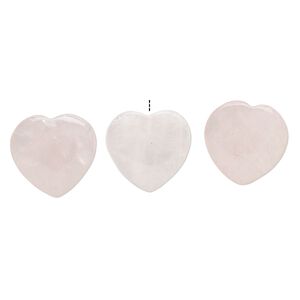 Rose quartz 1pkg3, half-drilled puffed heart drop 24-26mm