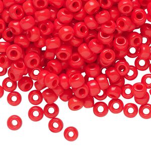 Seed bead, Miyuki, glass, pkg/25g, #6 rocaille, opaque vermillion red, (RR-407).
