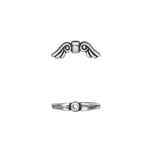 Bead, TierraCast&reg;, antique silver-plated pewter (tin-based alloy), 14x5mm double-sided wing. Sold per pkg of 20.