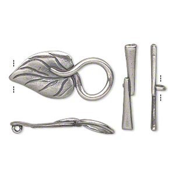 Clasp toggle 1pkg1 silver-plated pewter (tin alloy), 26.5x13mm leaf, antique JBB Findings 1-strand image number 0