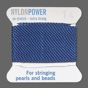 Thread, Griffin, nylon, blue, size #14. Sold per 2-meter card (approximately 78 inches).