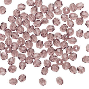 Bead, Czech fire-polished glass 1pkg1200, amethyst purple, 4mm faceted round.